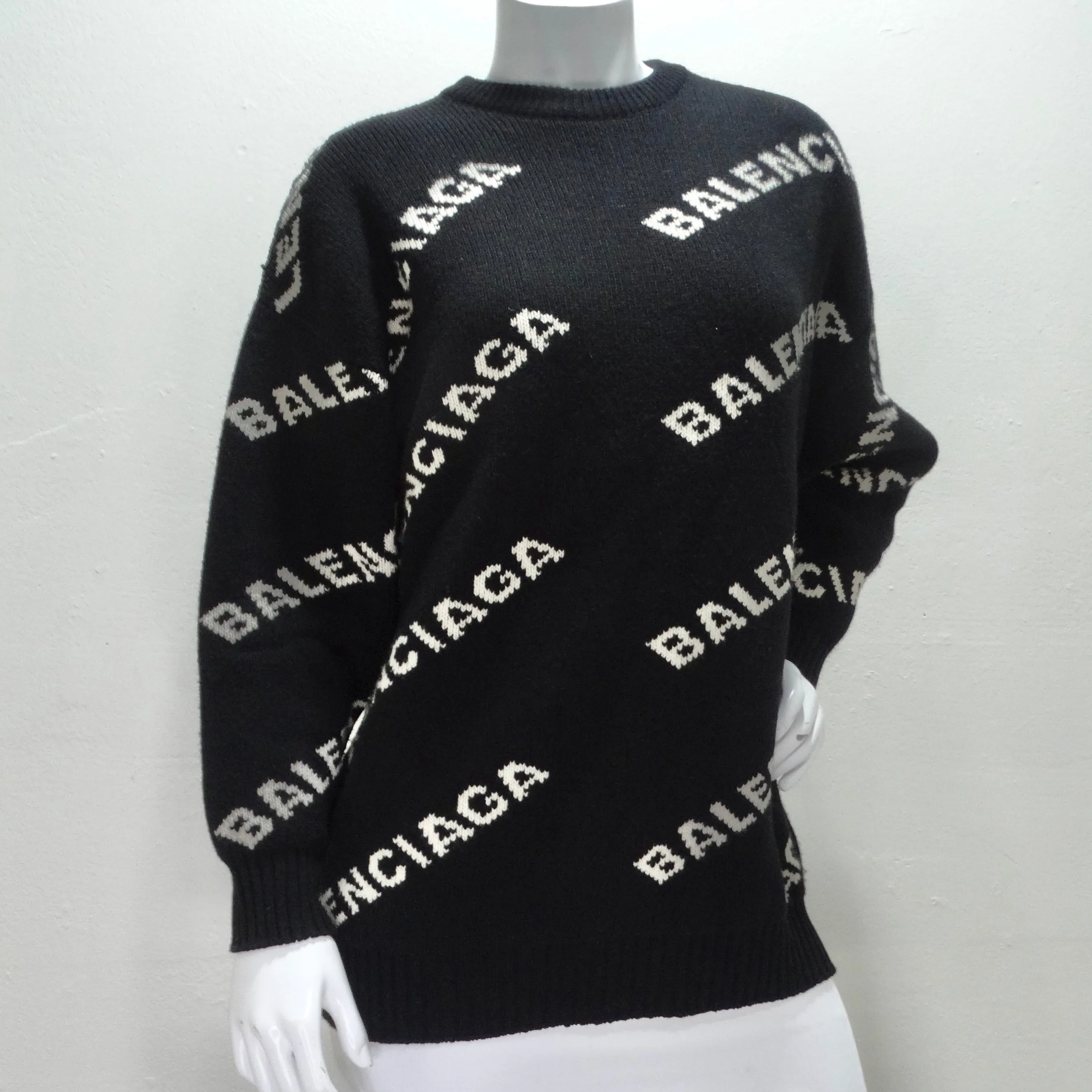 Balenciaga Allover Logo Wool Sweater