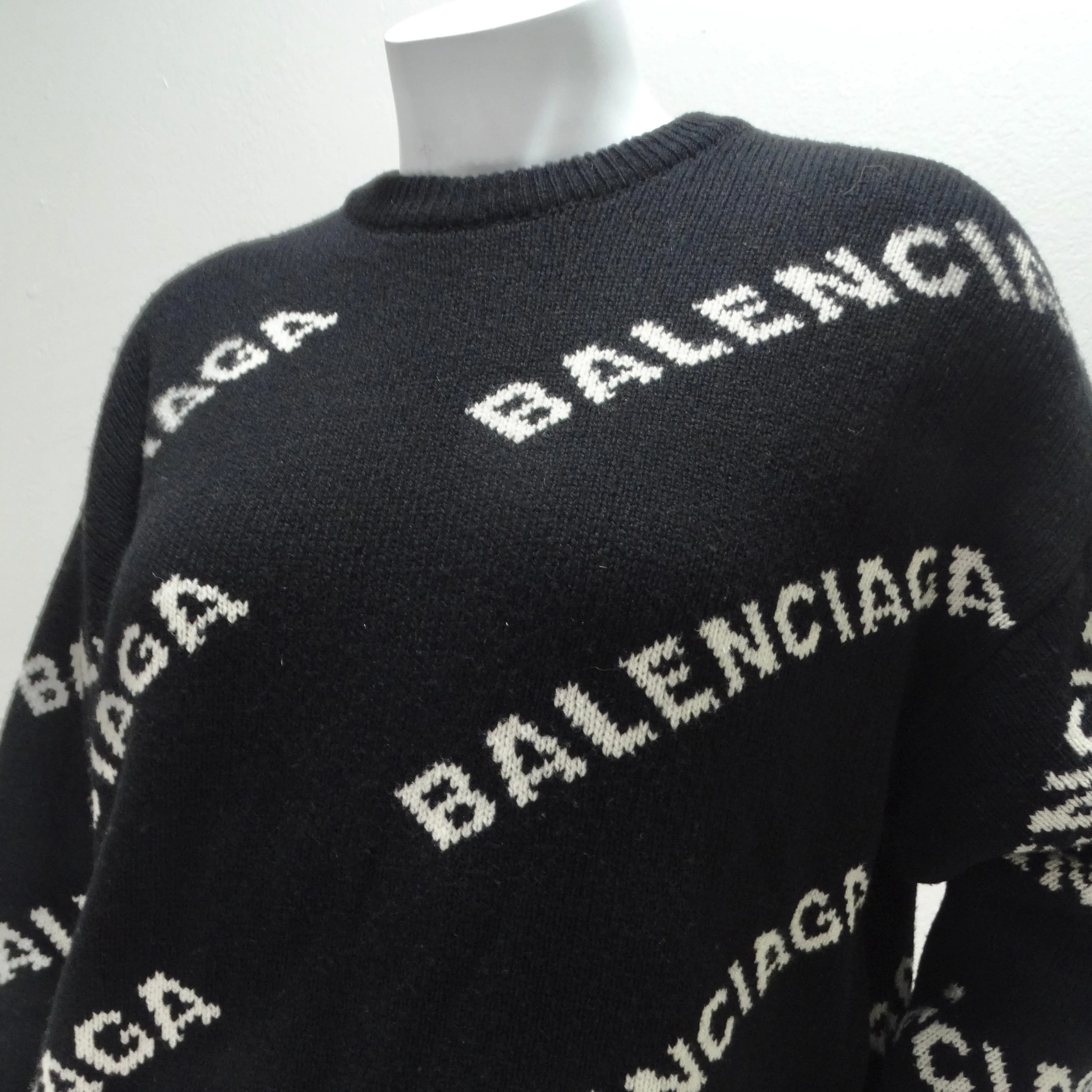 Balenciaga Allover Logo Wool Sweater