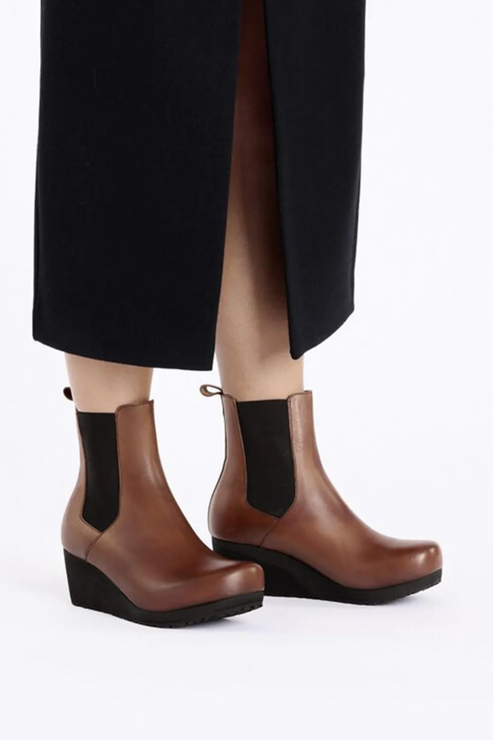 Birkenstock Papillo Ebba Slip On Leather Booties for Women in Black/Cognac | 1028385