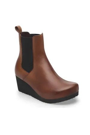Birkenstock Papillo Ebba Slip On Leather Booties for Women in Black/Cognac | 1028385