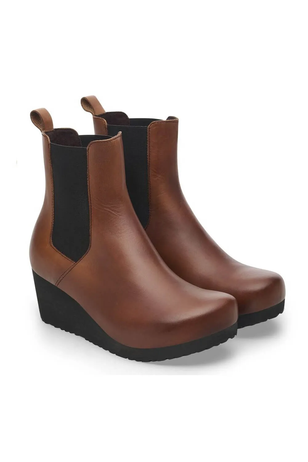 Birkenstock Papillo Ebba Slip On Leather Booties for Women in Black/Cognac | 1028385