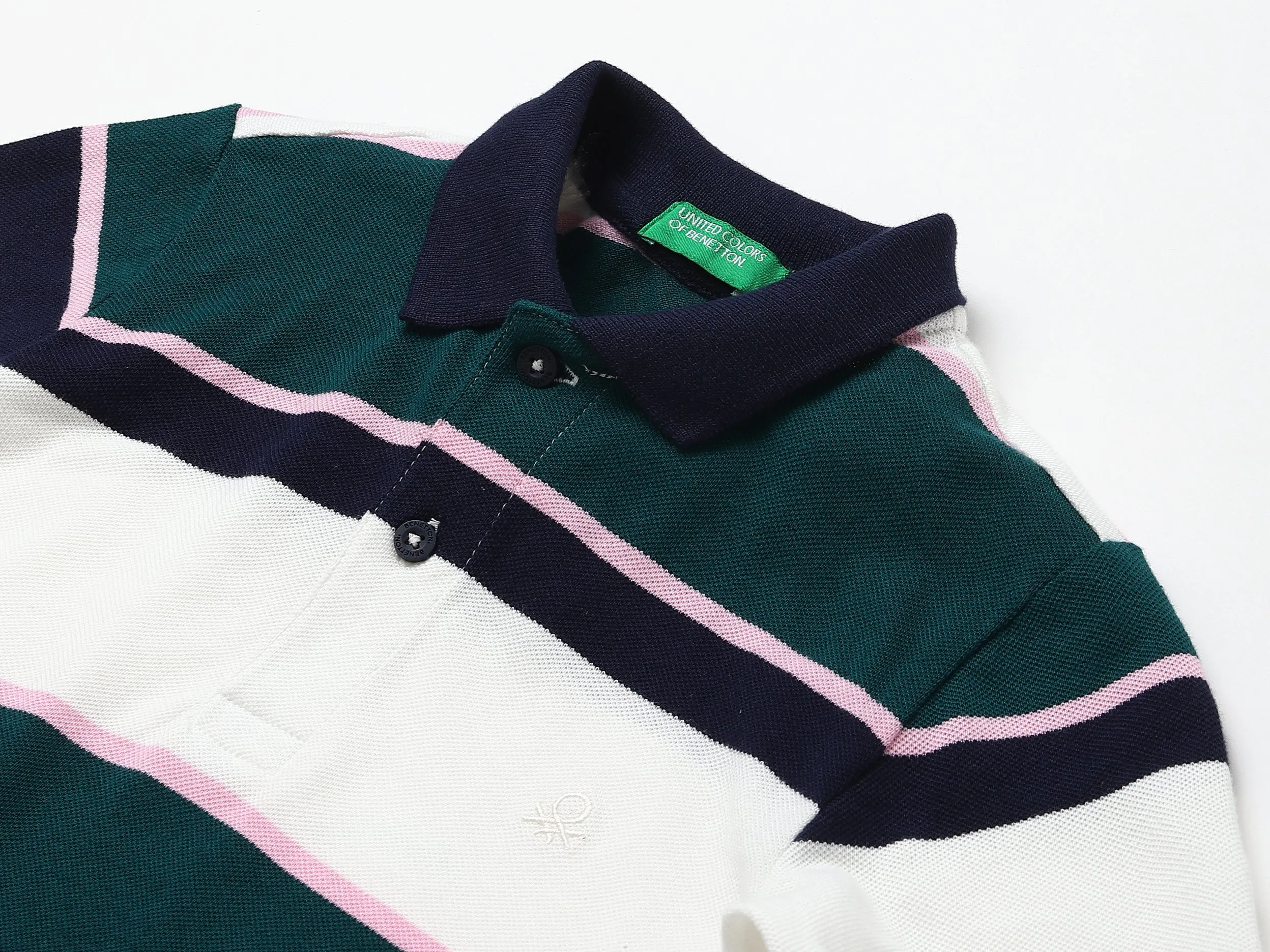 Black And Green Striped Polo T-Shirt