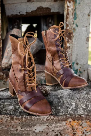 Brown Patch Work Combat Ankle Boot