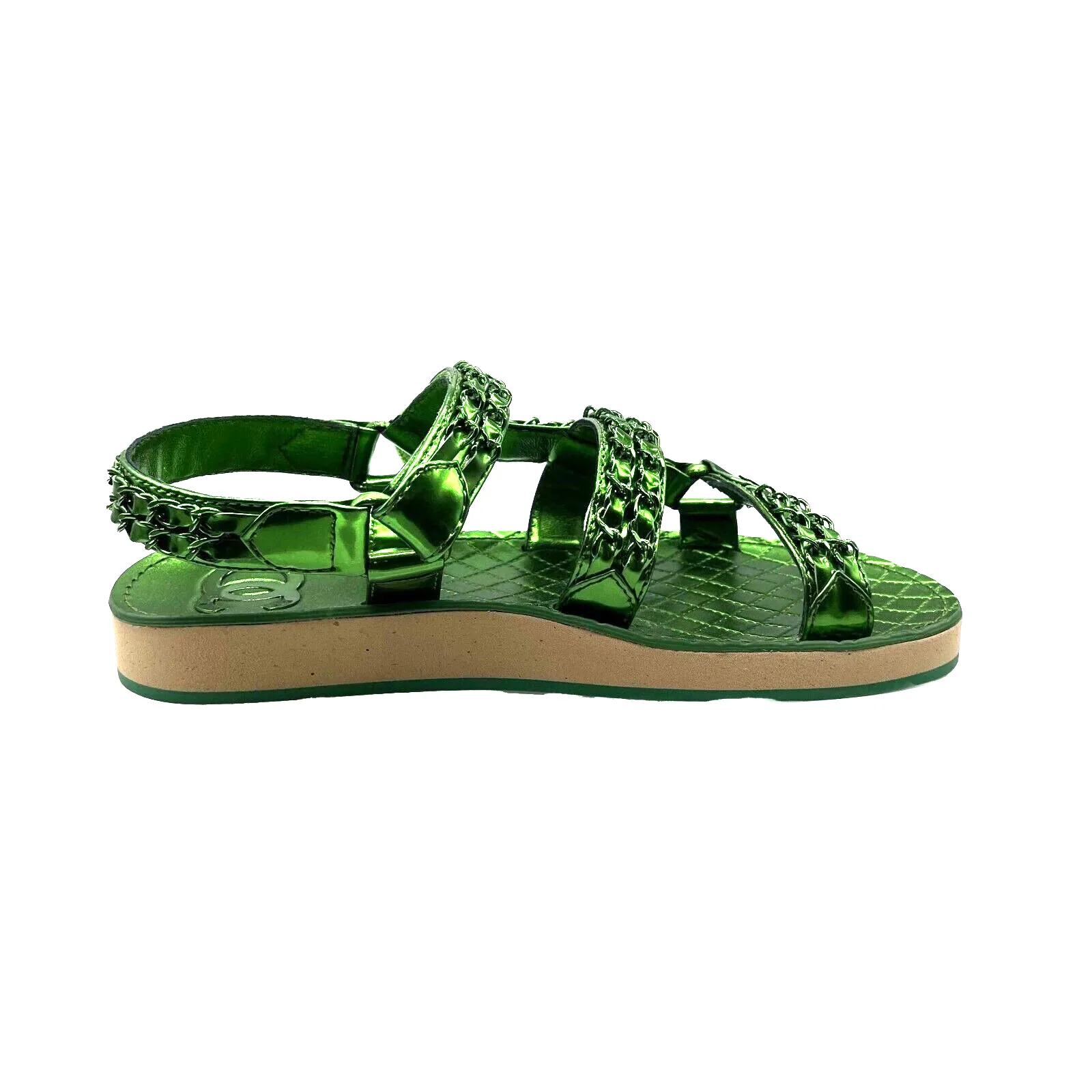 Chanel New w/ Tags 22S NIB Metallic Green Dad Sandals 37 Green US 7 Cgaub