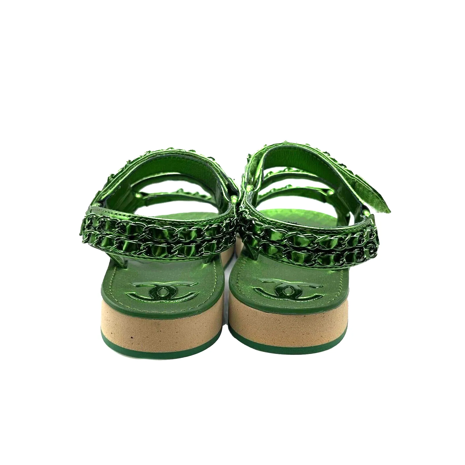 Chanel New w/ Tags 22S NIB Metallic Green Dad Sandals 37 Green US 7 Cgaub