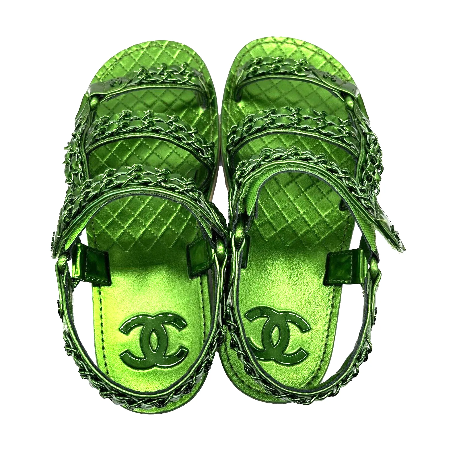 Chanel New w/ Tags 22S NIB Metallic Green Dad Sandals 37 Green US 7 Cgaub