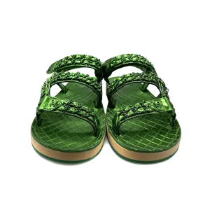 Chanel New w/ Tags 22S NIB Metallic Green Dad Sandals 37 Green US 7 Cgaub