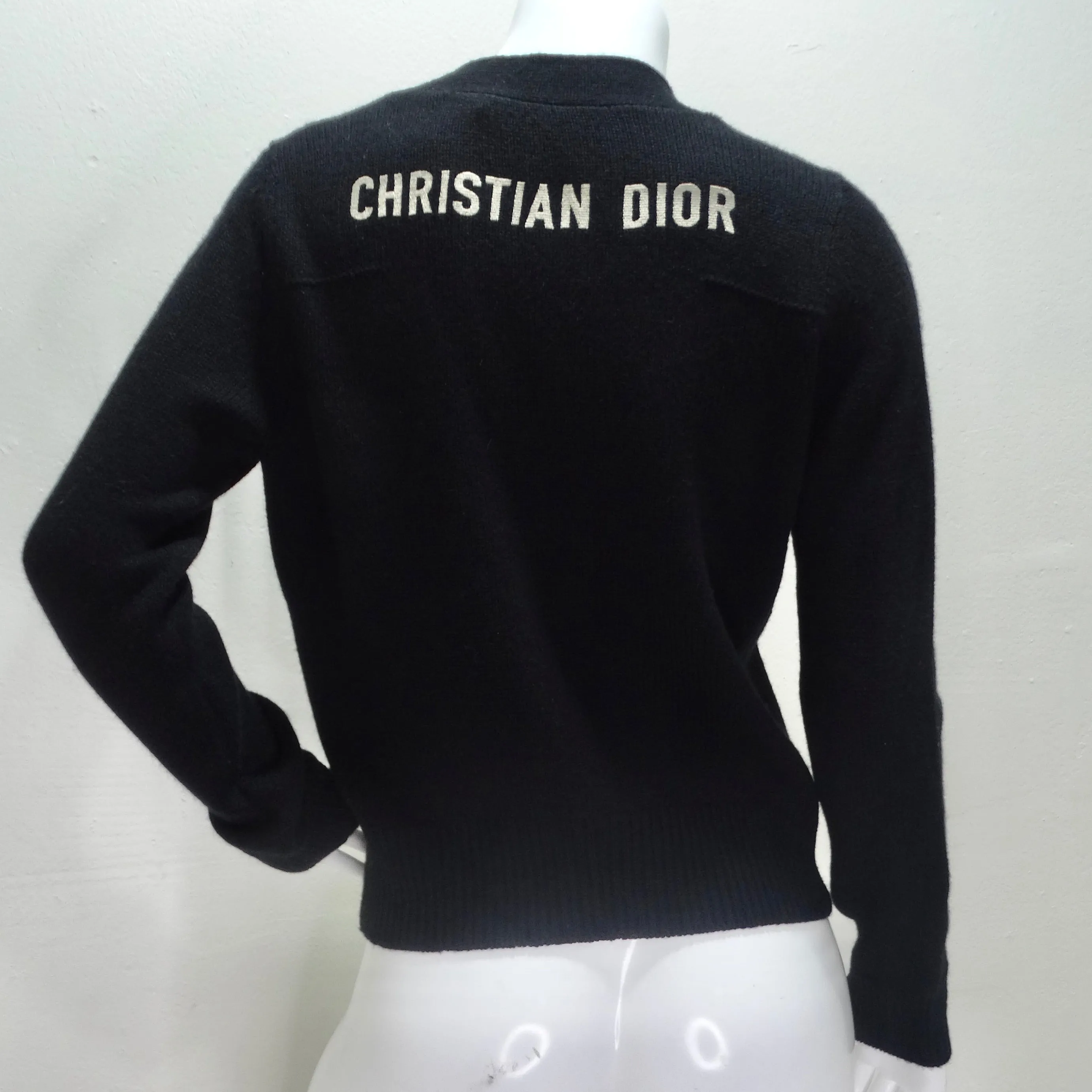 Christian Dior Black Cashmere Knit Logo Cardigan