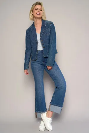 Dark High Rise Cuffed Cropped Boot Cut Jeans