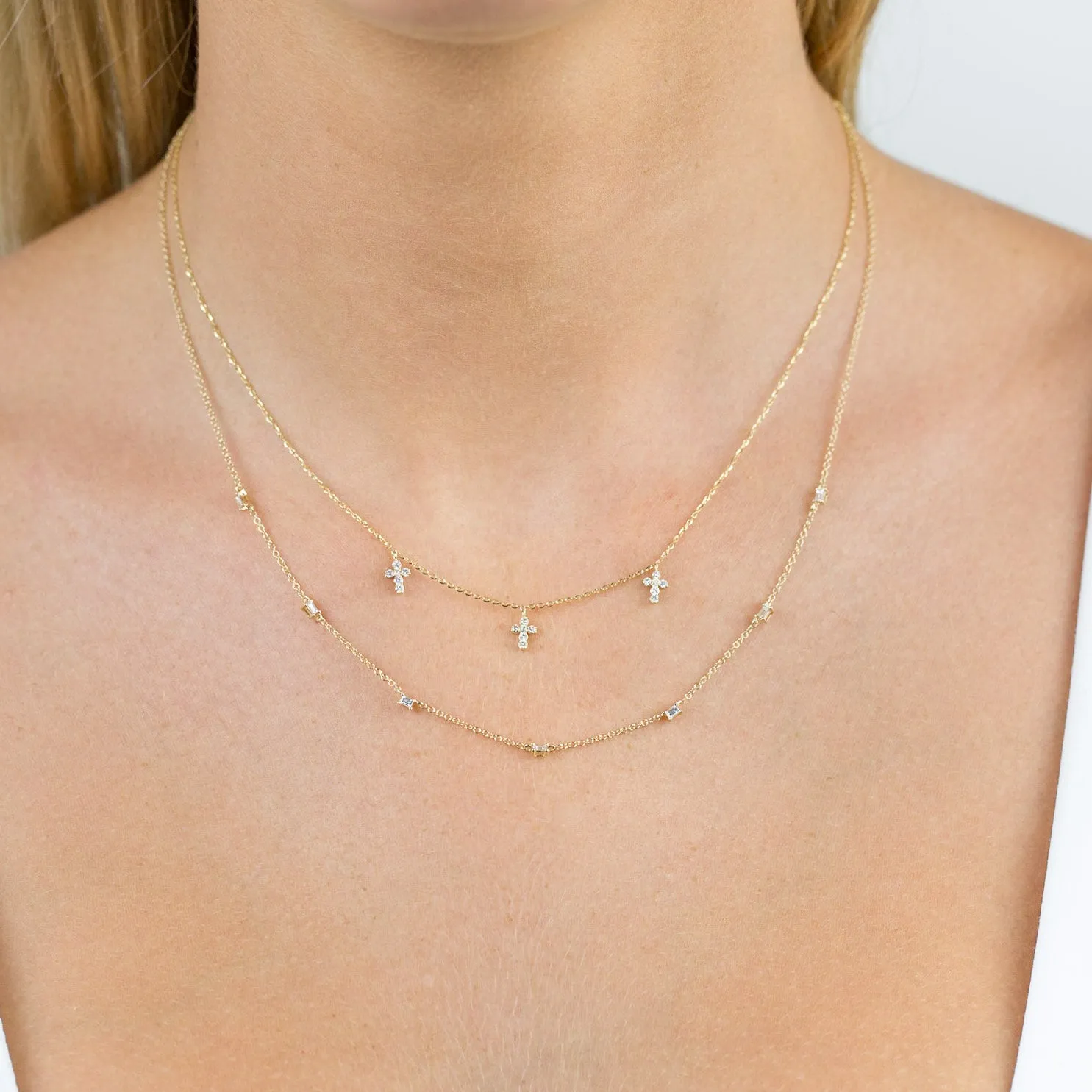 Diamond Multi Baguette Necklace 14K