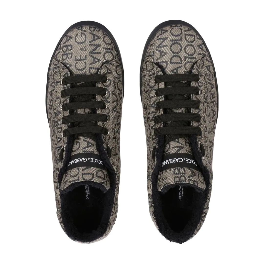 DOLCE & GABBANA PORTOFINO SNEAKER LOGO PRINT BROWN/BLACK