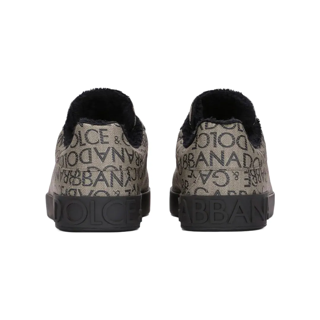 DOLCE & GABBANA PORTOFINO SNEAKER LOGO PRINT BROWN/BLACK