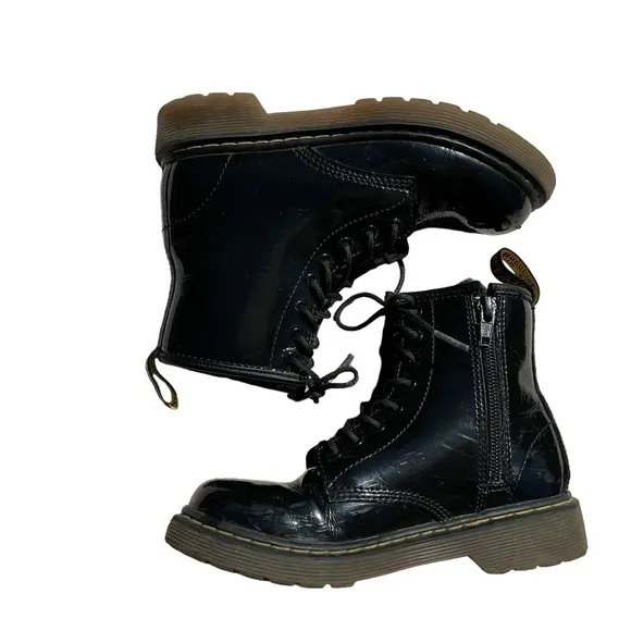 DR MARTENS JUNIOR 1460 DELANEY BLACK PATENT LEATHER LACE UP ZIP BOOTS ZSIZE 13