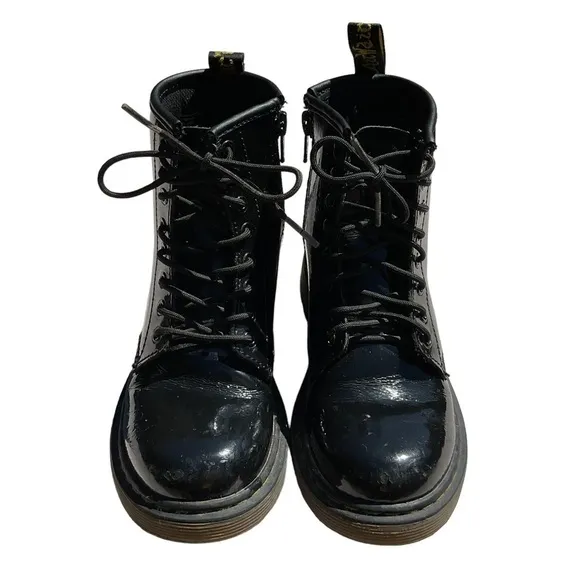 DR MARTENS JUNIOR 1460 DELANEY BLACK PATENT LEATHER LACE UP ZIP BOOTS ZSIZE 13