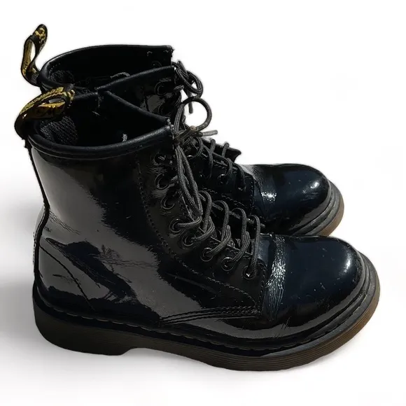 DR MARTENS JUNIOR 1460 DELANEY BLACK PATENT LEATHER LACE UP ZIP BOOTS ZSIZE 13
