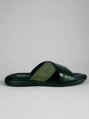 Embossed Leather Crisscross Sandals