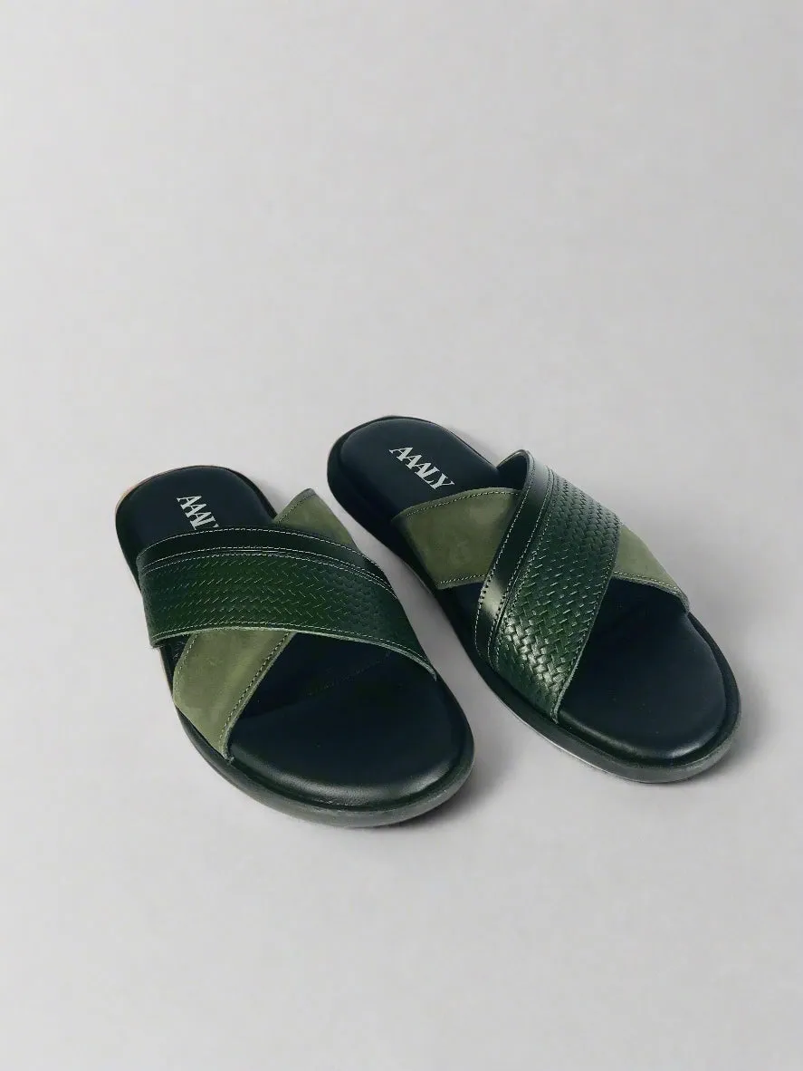 Embossed Leather Crisscross Sandals
