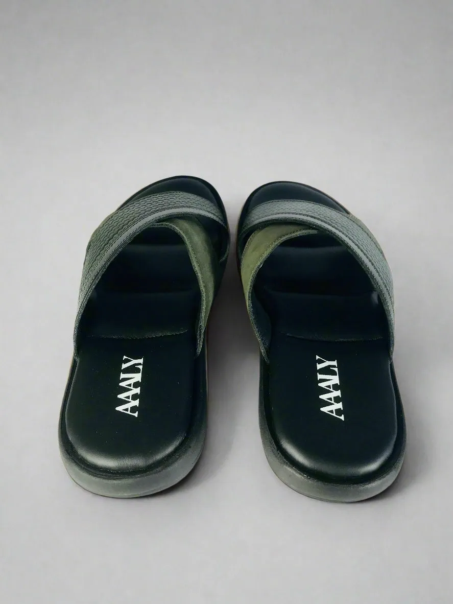 Embossed Leather Crisscross Sandals