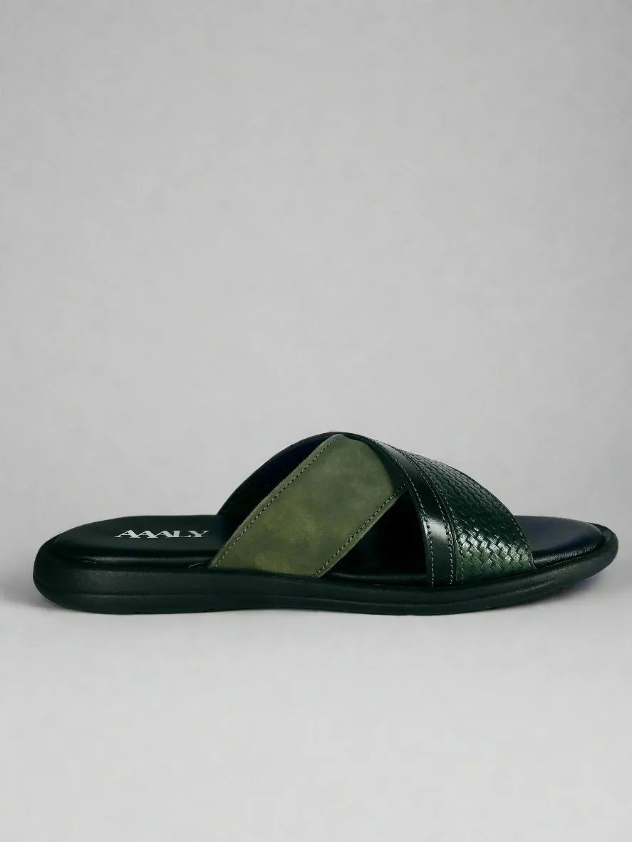 Embossed Leather Crisscross Sandals