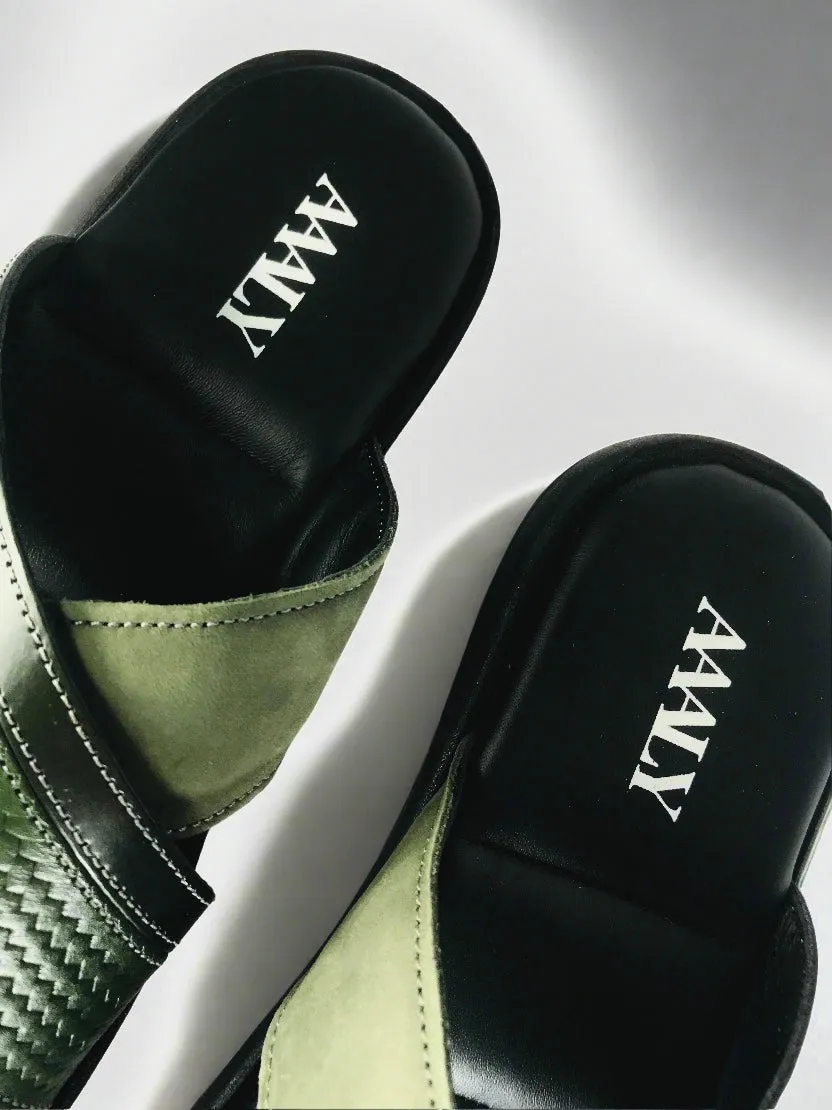 Embossed Leather Crisscross Sandals