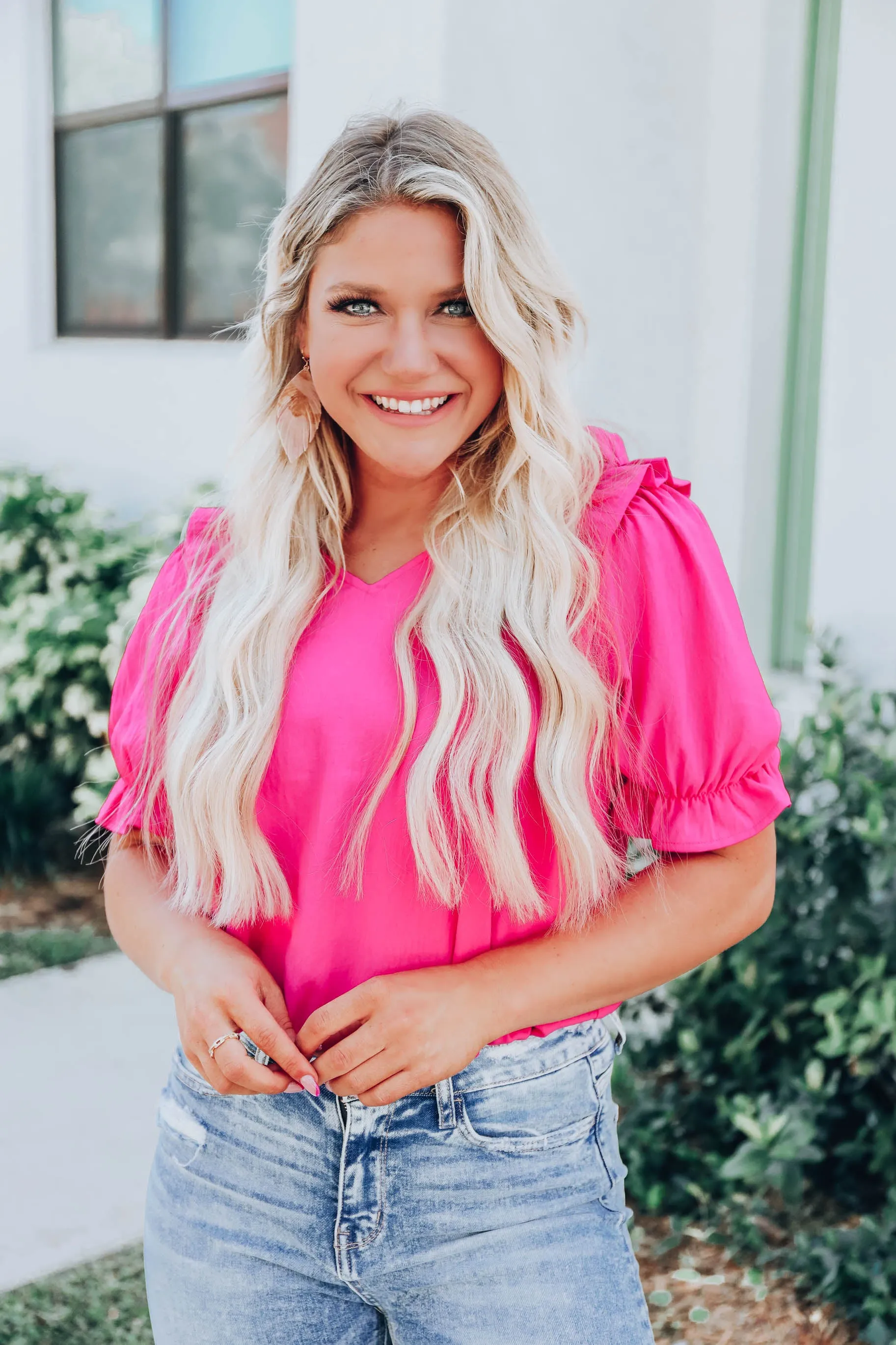 Essie Puff Sleeve Blouse - Hot Pink S-3X