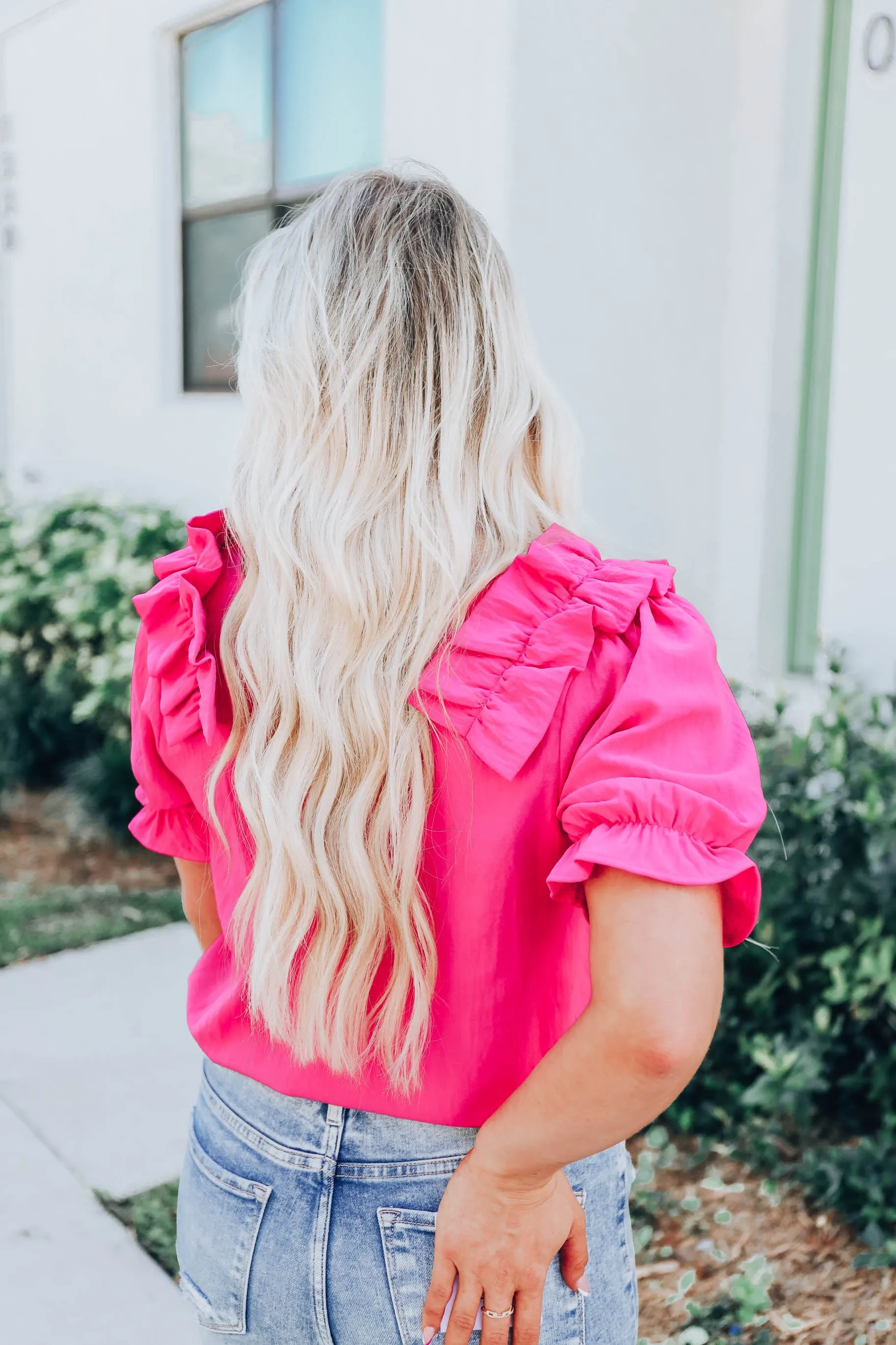 Essie Puff Sleeve Blouse - Hot Pink S-3X