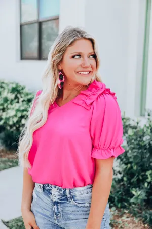 Essie Puff Sleeve Blouse - Hot Pink S-3X
