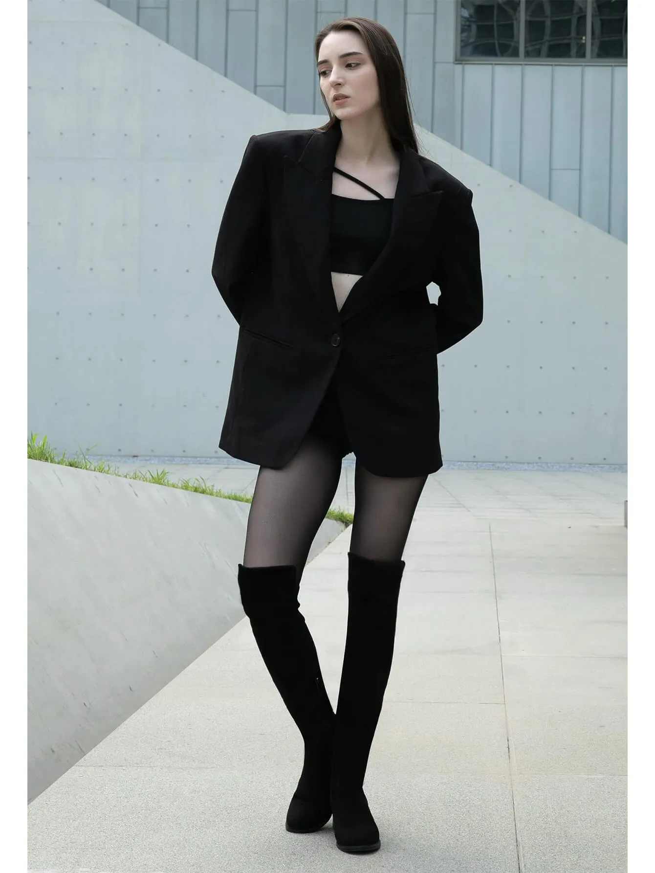 Faux Suede Chunky Mid Heel Boot