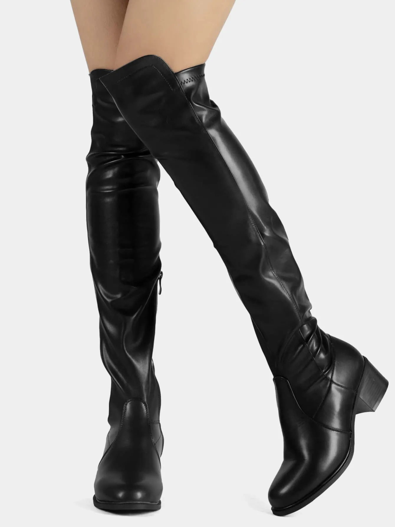 Faux Suede Chunky Mid Heel Boot