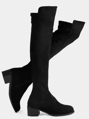 Faux Suede Chunky Mid Heel Boot