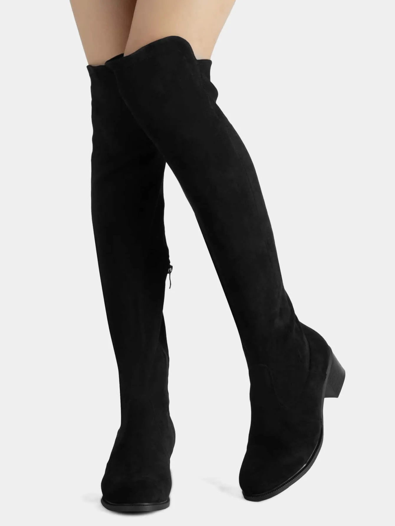 Faux Suede Chunky Mid Heel Boot