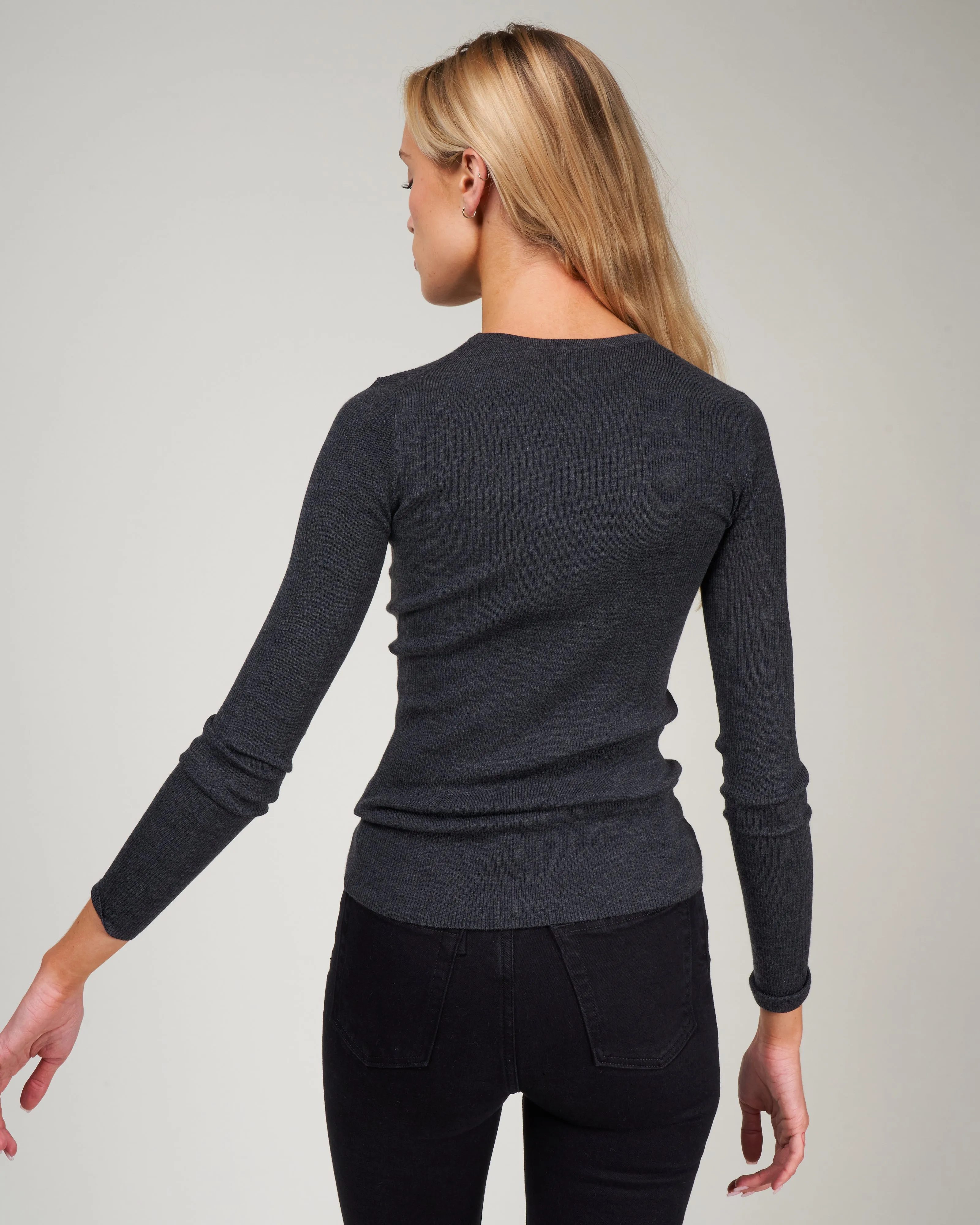 feather weight ribbed sweater crewneck pullover - dark heather grey