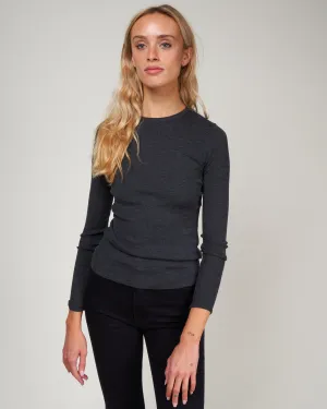 feather weight ribbed sweater crewneck pullover - dark heather grey
