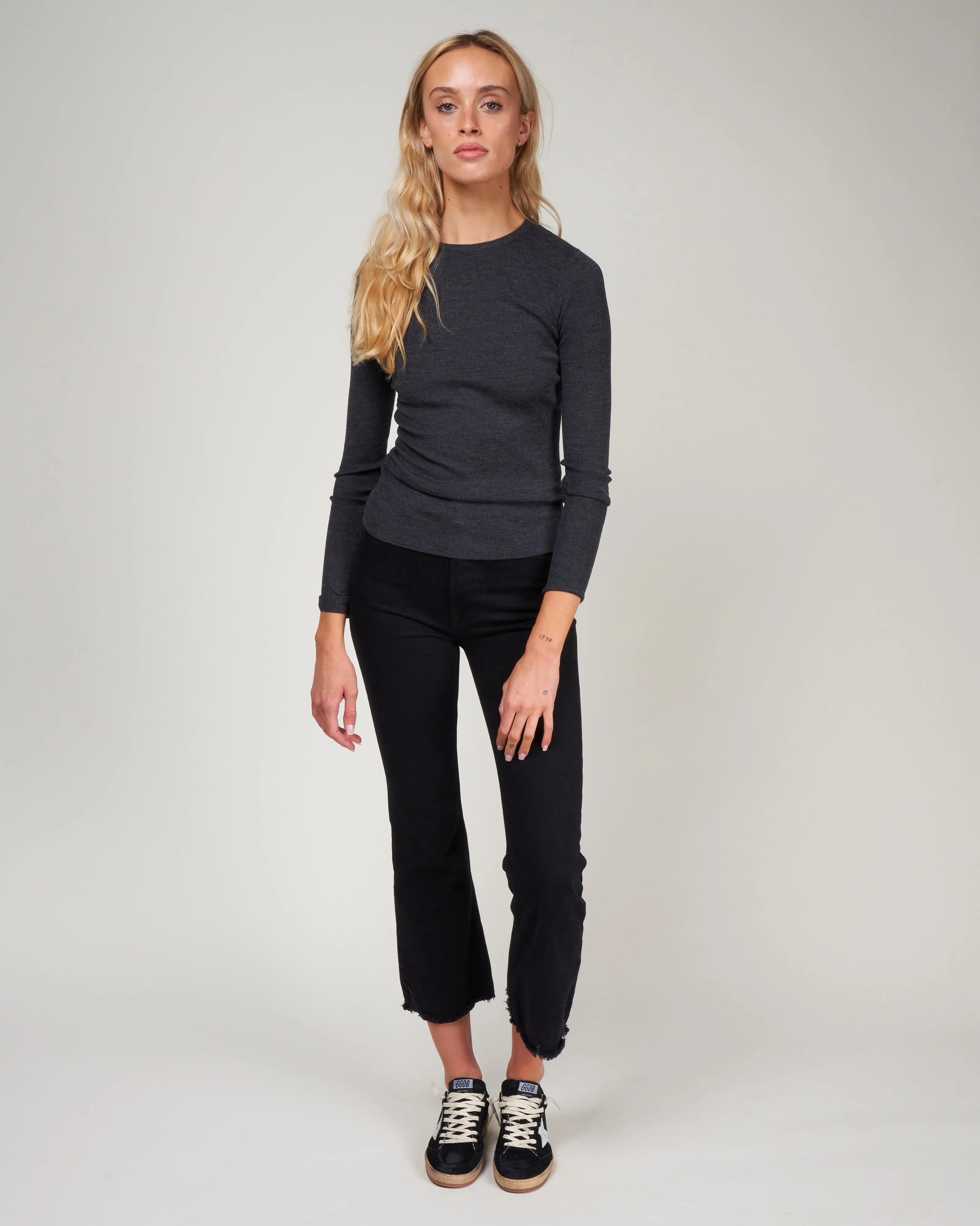feather weight ribbed sweater crewneck pullover - dark heather grey