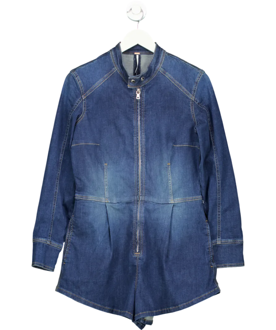 Free People Blue On The Run Moto Romper Playsuit UK M
