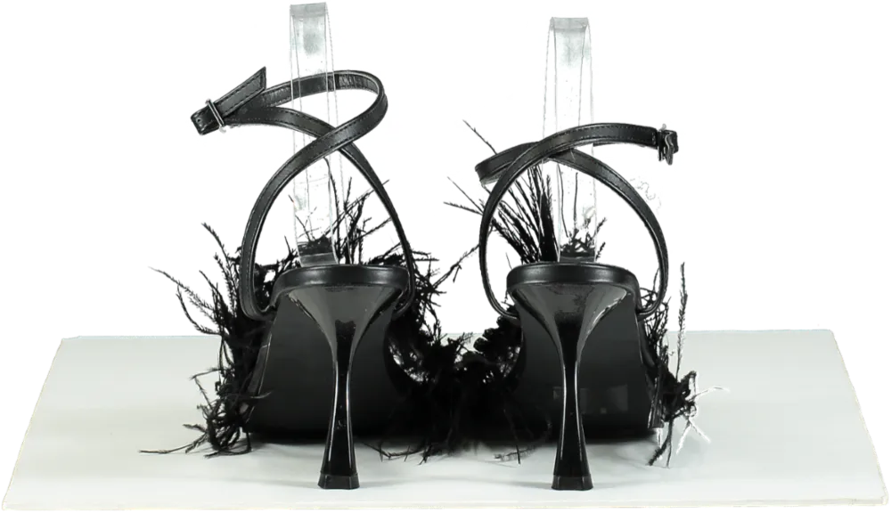 Gaelle Black Feather Trimmed Sandals UK 6 EU 39 👠