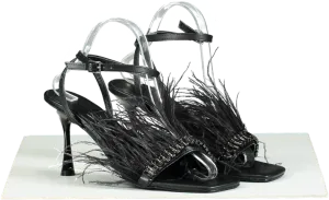 Gaelle Black Feather Trimmed Sandals UK 6 EU 39 👠