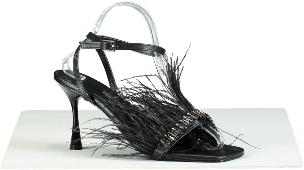 Gaelle Black Feather Trimmed Sandals UK 6 EU 39 👠