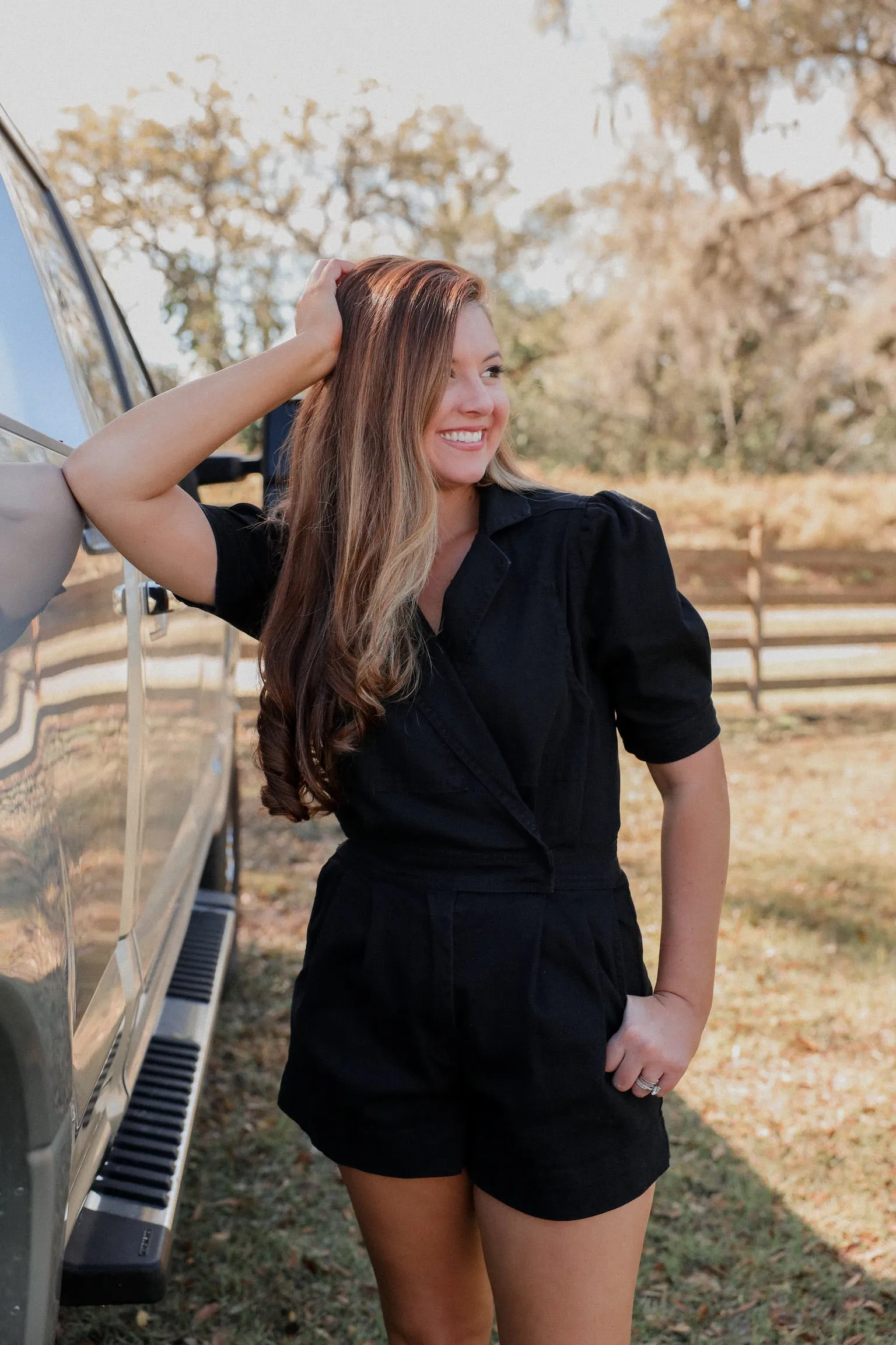 Go All-In Vibrant Surplice Denim Romper - Black