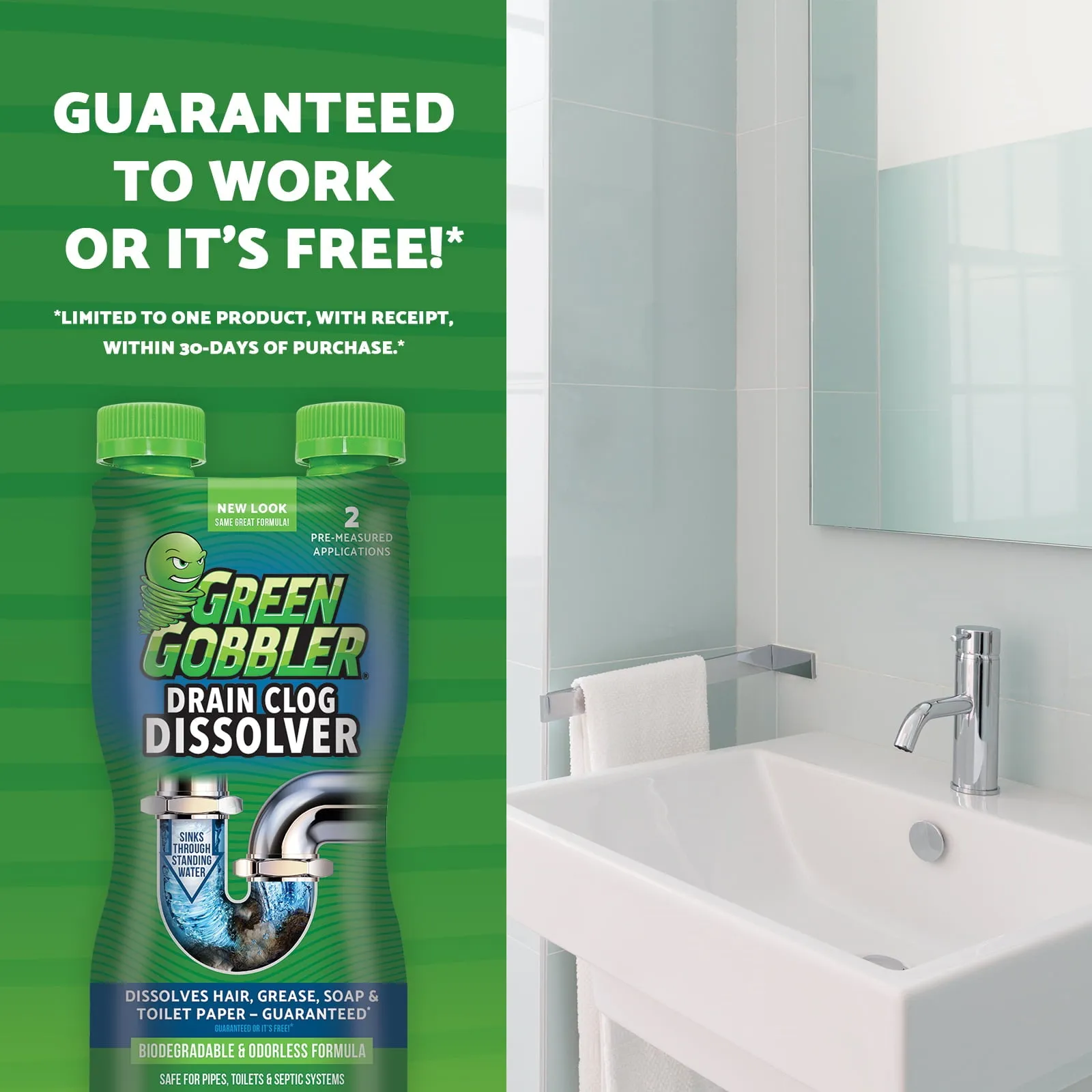 Green Gobbler DISSOLVE Liquid Hair & Grease Clog Remover / Drain Opener /Cleaner