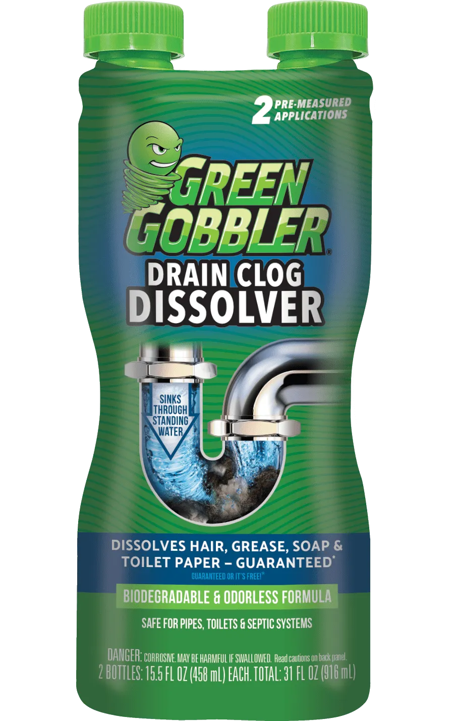 Green Gobbler DISSOLVE Liquid Hair & Grease Clog Remover / Drain Opener /Cleaner