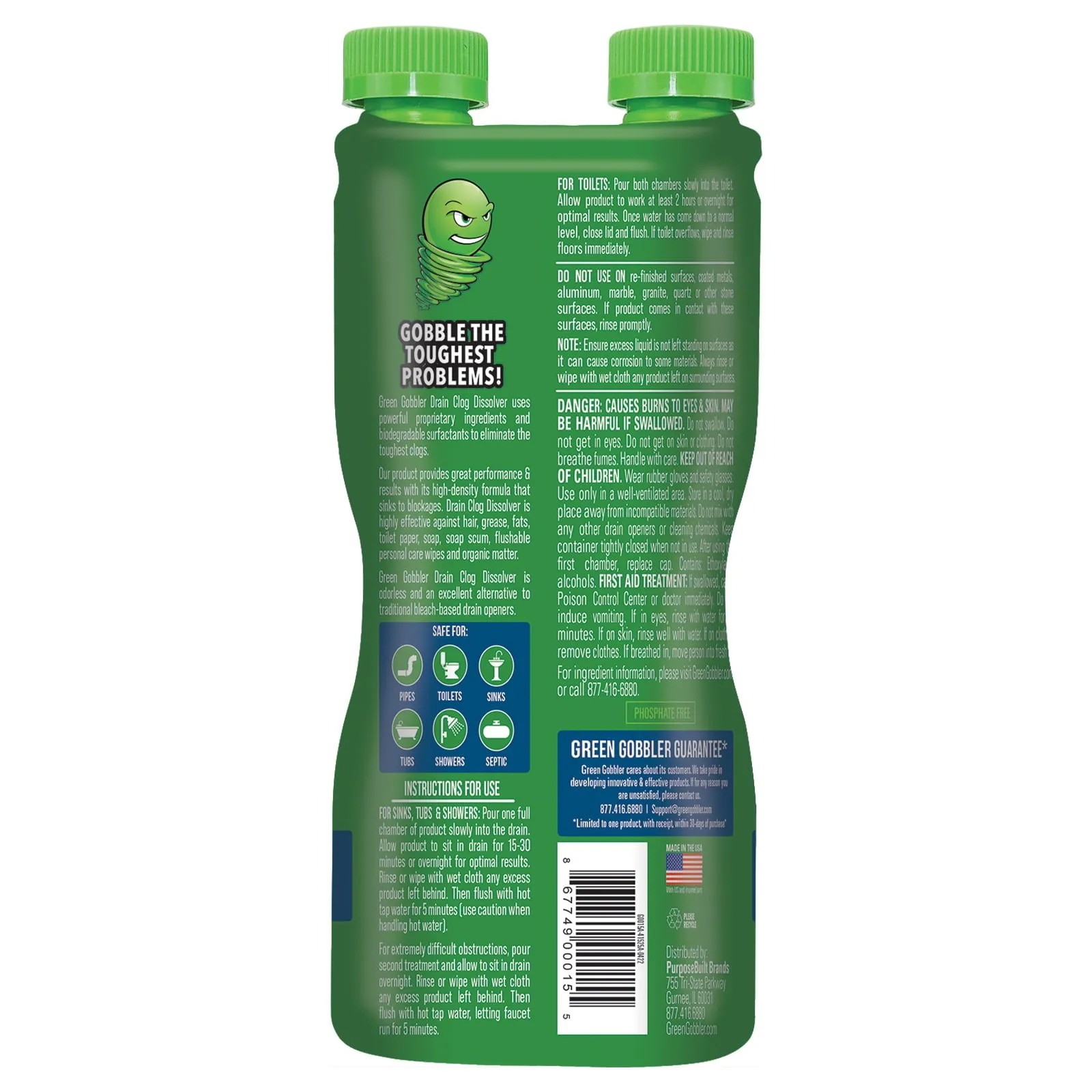 Green Gobbler DISSOLVE Liquid Hair & Grease Clog Remover / Drain Opener /Cleaner