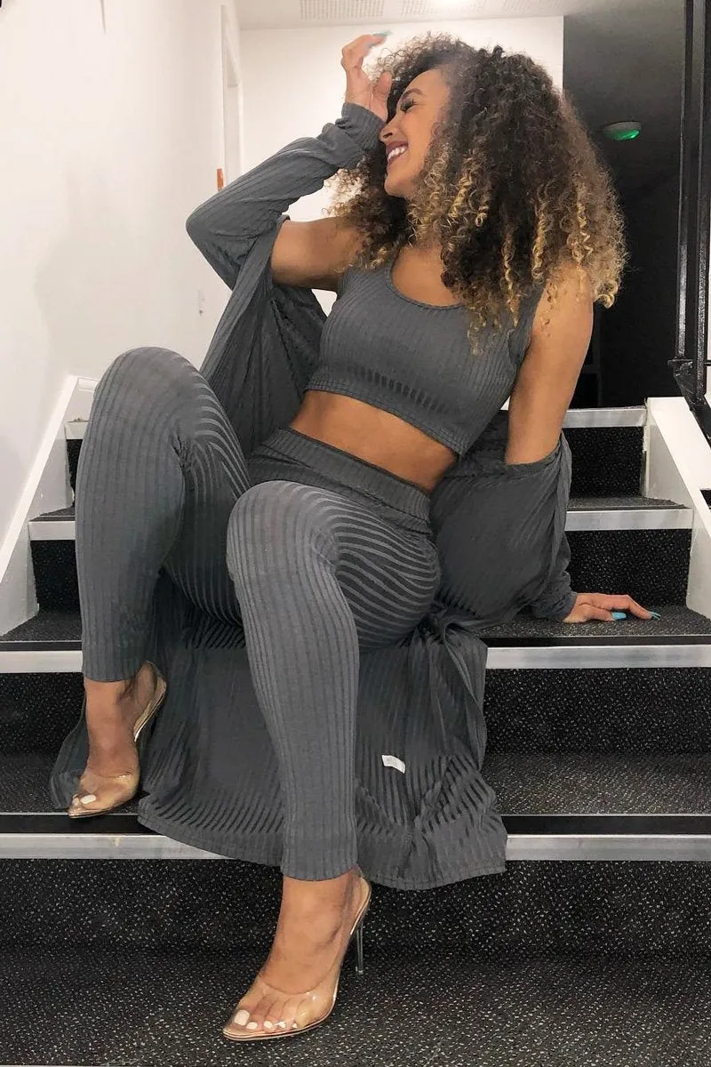 Grey Rib Longline Cardigan - Charlett