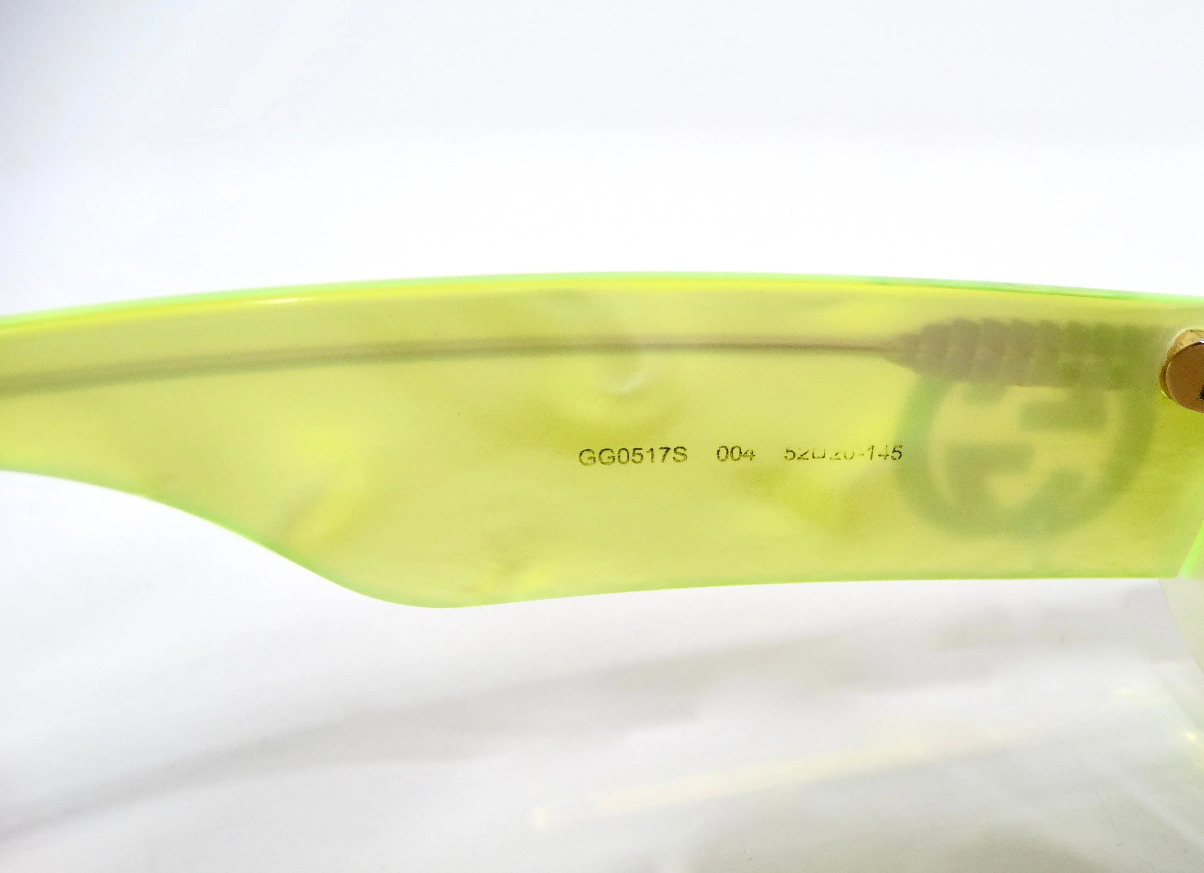 Gucci Fluorescent Neon Yellow Acetate Rectangular Tinted Sunglasses