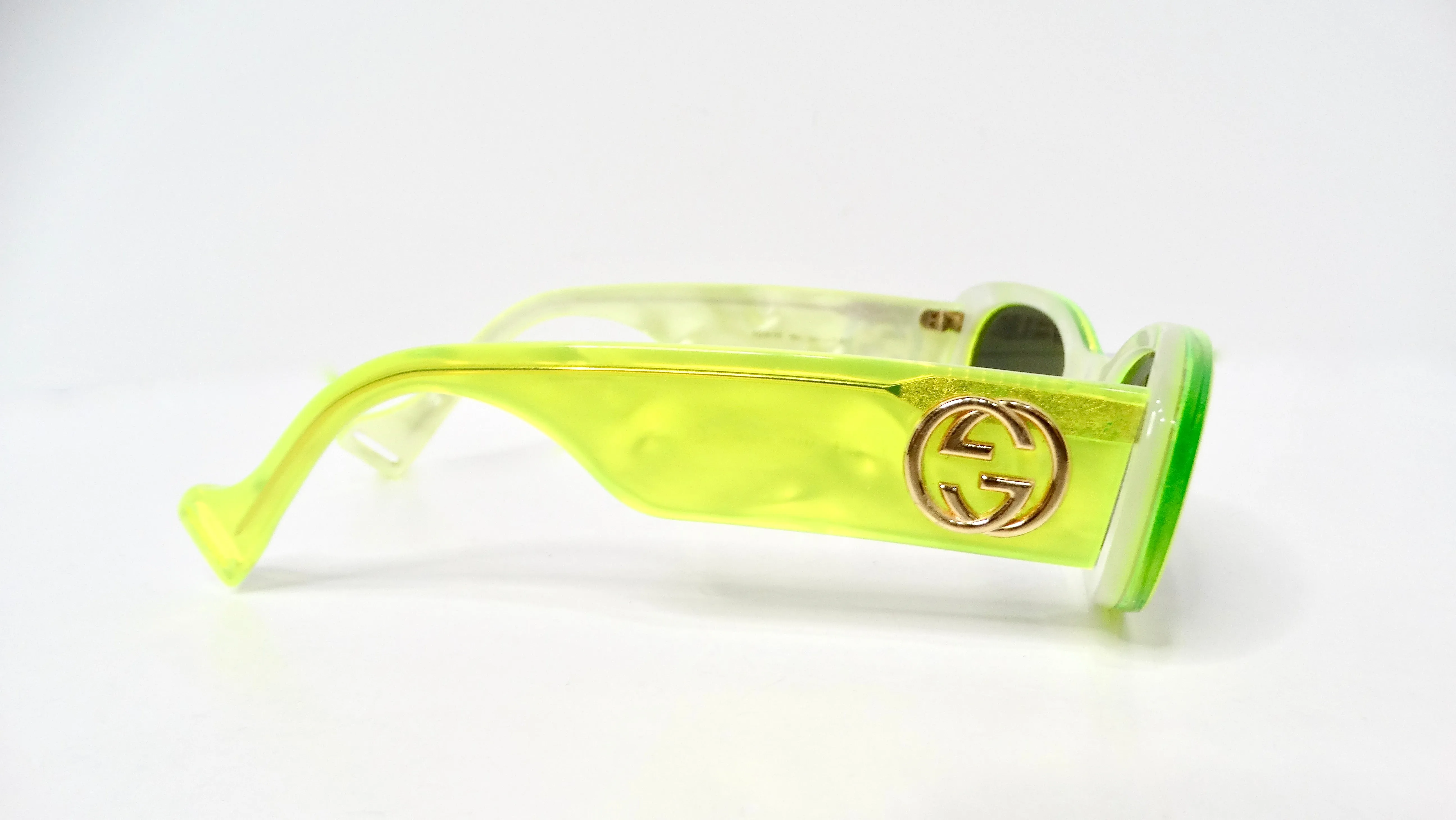 Gucci Fluorescent Neon Yellow Acetate Rectangular Tinted Sunglasses