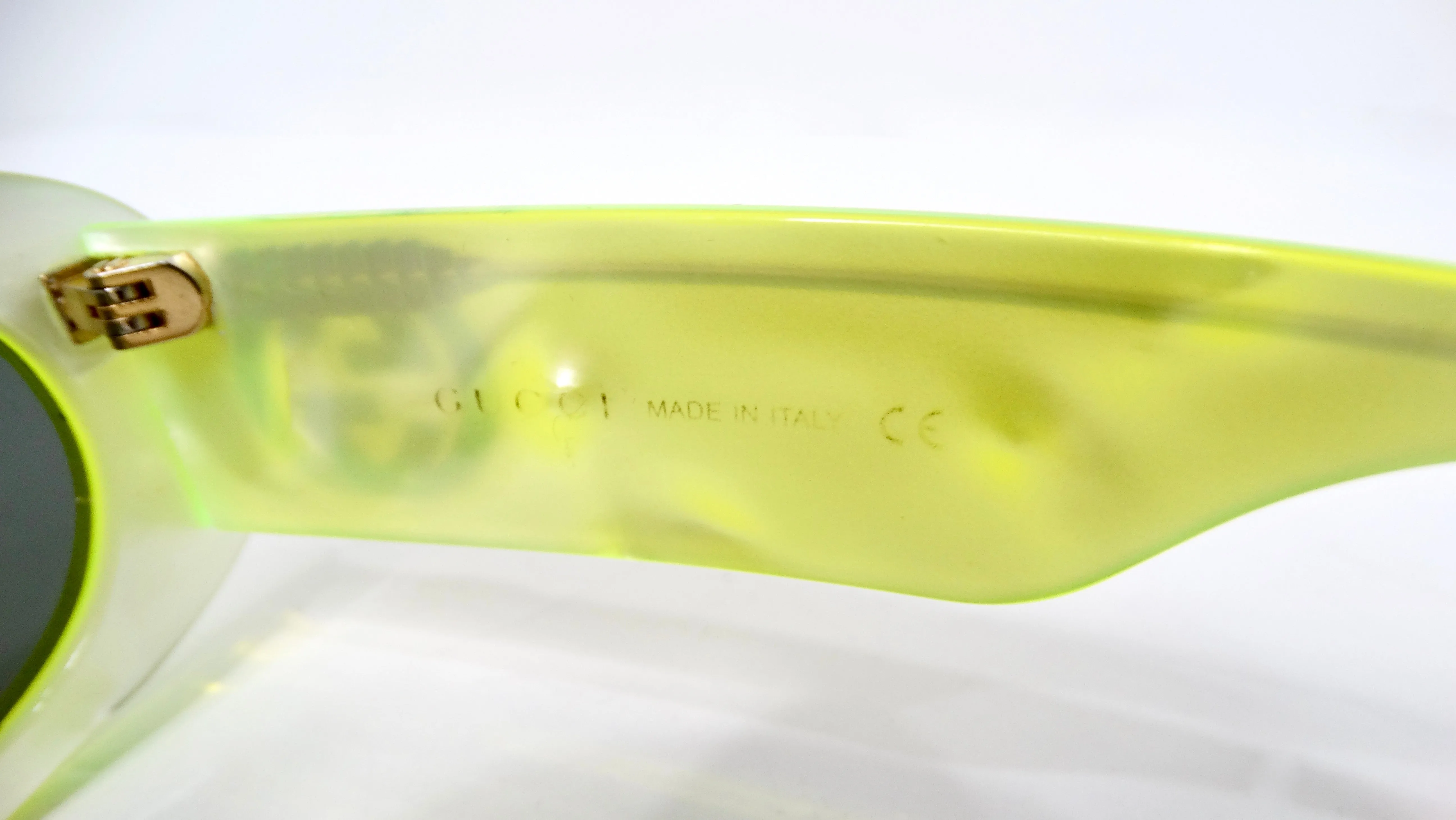Gucci Fluorescent Neon Yellow Acetate Rectangular Tinted Sunglasses