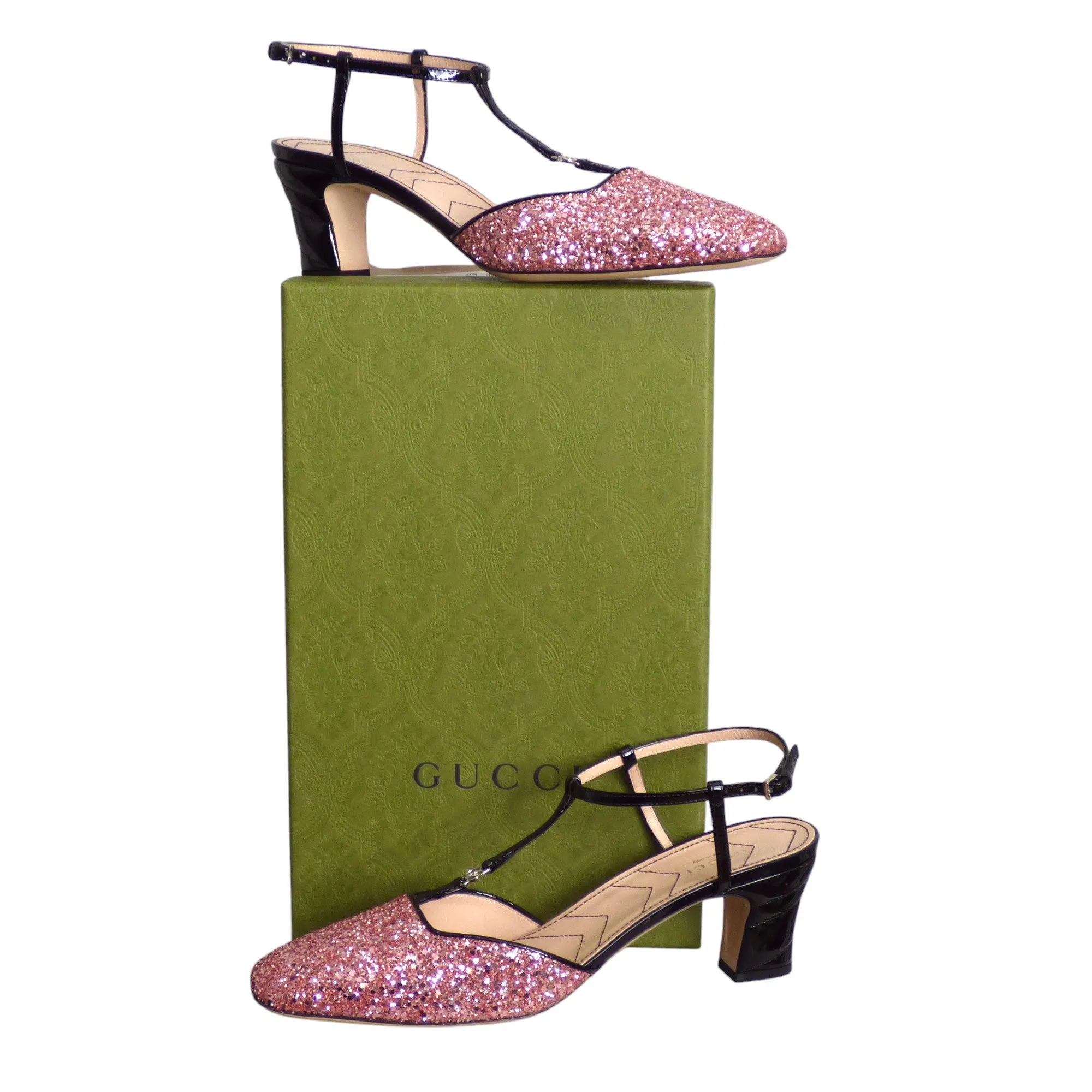 GUCCI- NIB T-Strap Glitter Sandals, Multiple Sizes Available