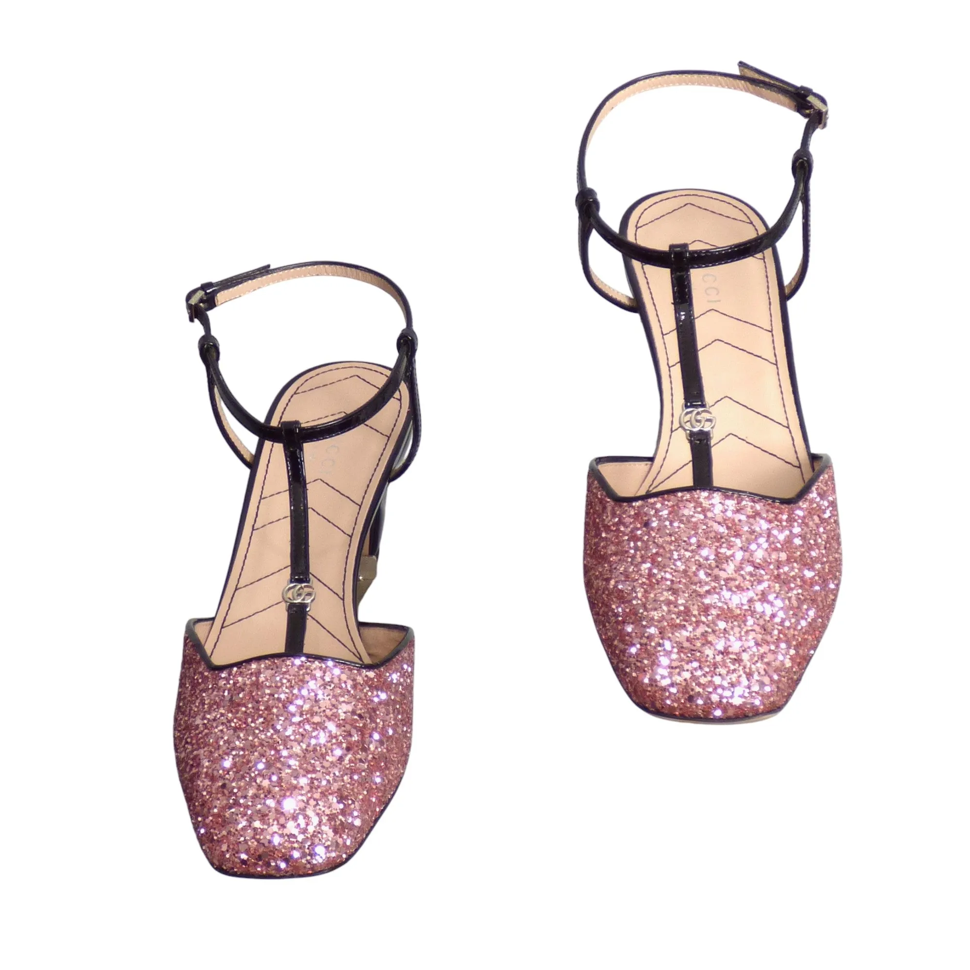 GUCCI- NIB T-Strap Glitter Sandals, Multiple Sizes Available