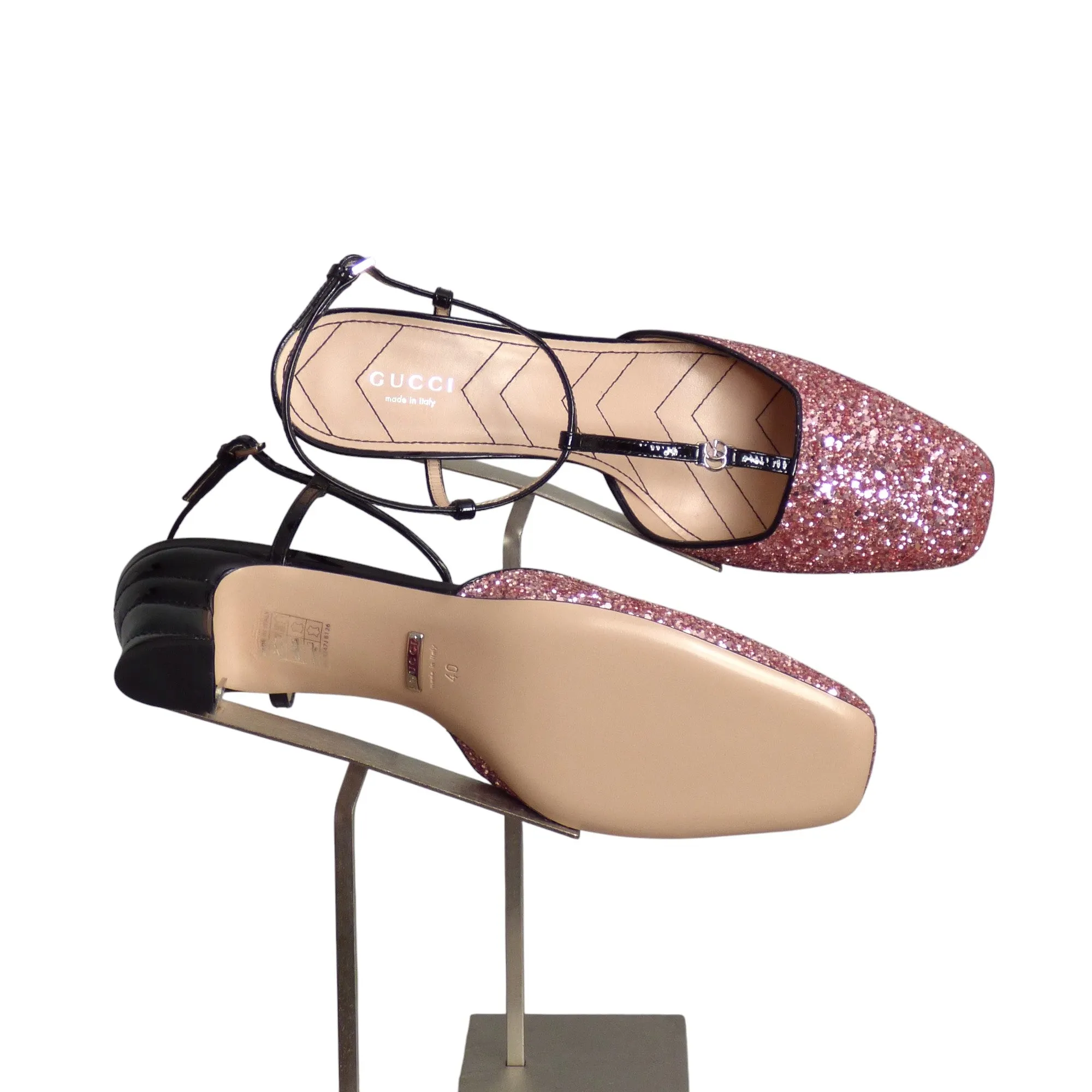 GUCCI- NIB T-Strap Glitter Sandals, Multiple Sizes Available
