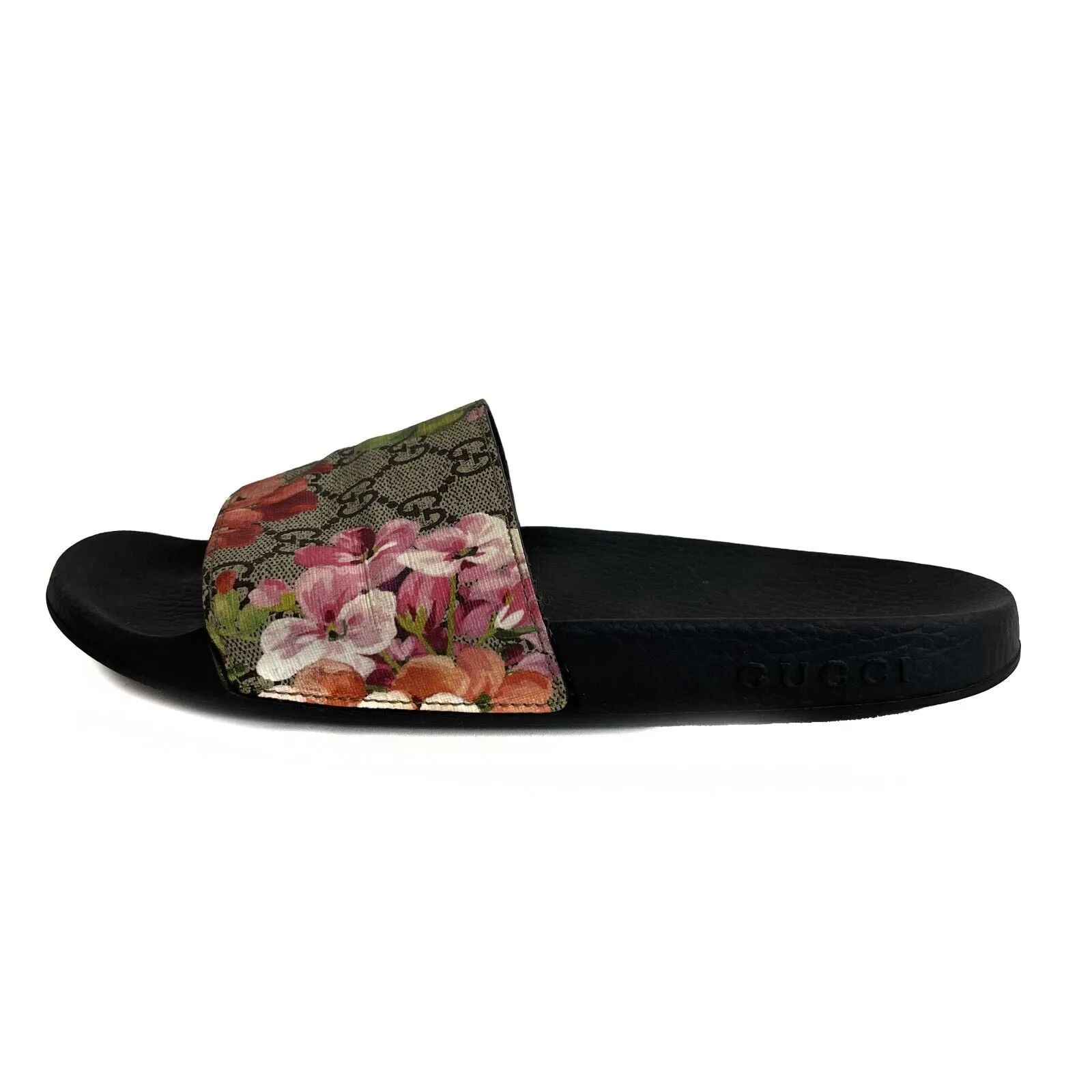 Gucci Women's Flora Bloom Supreme Print Slides Sandal Pink Black 39 US 9